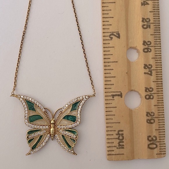 925 Silver green butterfly necklace cz stones - Picture 3 of 3